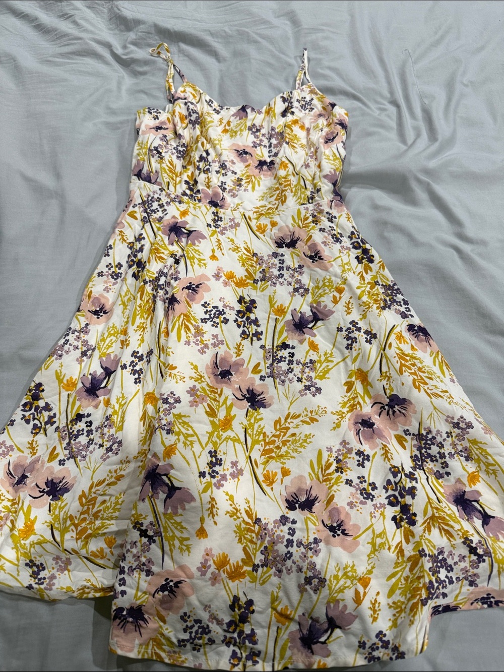 Old Navy White Floral Mini Dress with Purple & Yellow Print